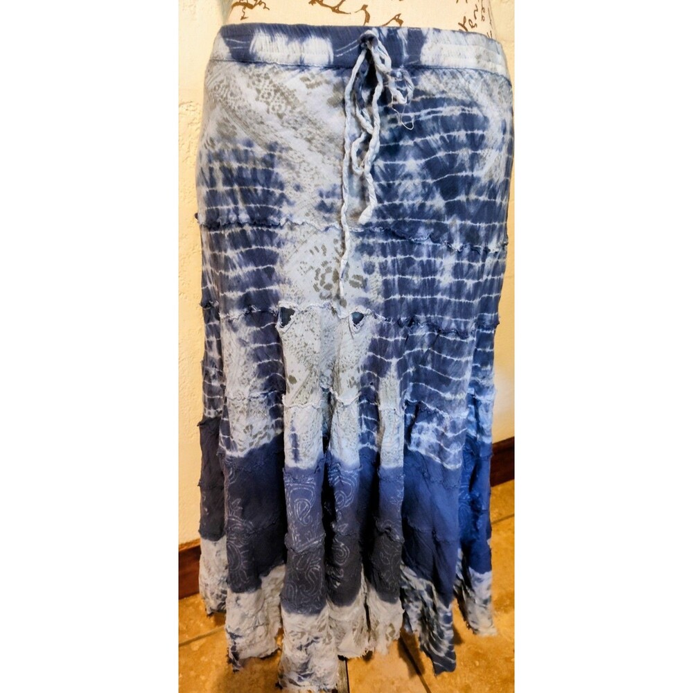 Metrowear Goth Grunge BOHO Blue Grey Tie-die 3/4 length Cotton Skirt Size M